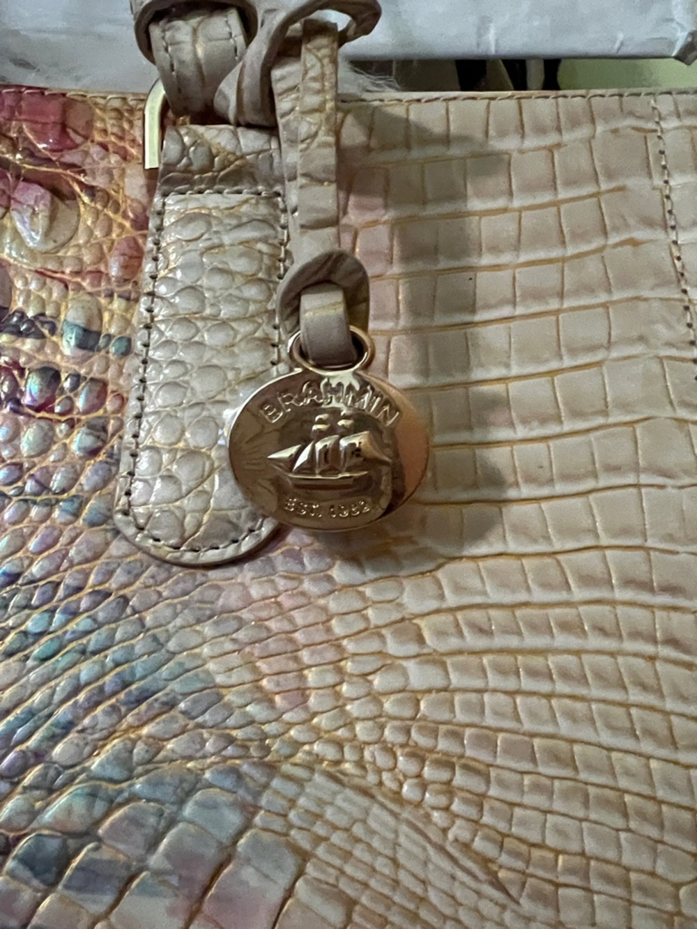 Brahmin Cream Shoulder Tote with Pink & Multicolor Watercolor Accent - Picture 9 of 9